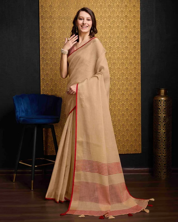 Beige_Linen_Saree_For_Women_&_Girls