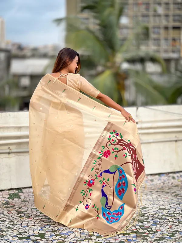 Cream_Soft_Organza_Saree_With_Butti_Meenakari_Zari_Weaved_Saree_With_Blouse_Piece_For_Women_&_Girl