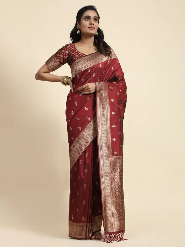 Maroon_Banarasi_Silk_For_Women_&_Girls