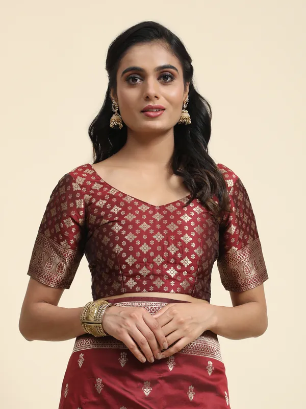 Maroon_Banarasi_Silk_For_Women_&_Girls