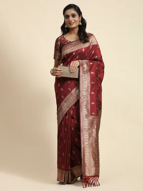 Maroon_Banarasi_Silk_For_Women_&_Girls