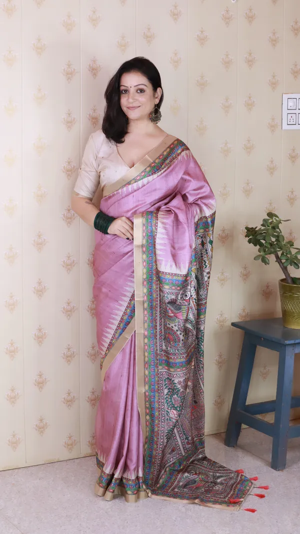 Light_Pink_Tussar_Silk_With_Zari_Woven_Saree_With_Blouse_Piece_For_Women_&_Girl