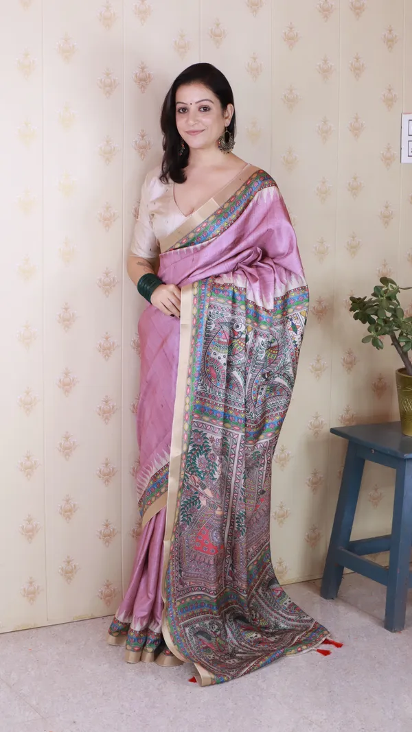 Light_Pink_Tussar_Silk_With_Zari_Woven_Saree_With_Blouse_Piece_For_Women_&_Girl