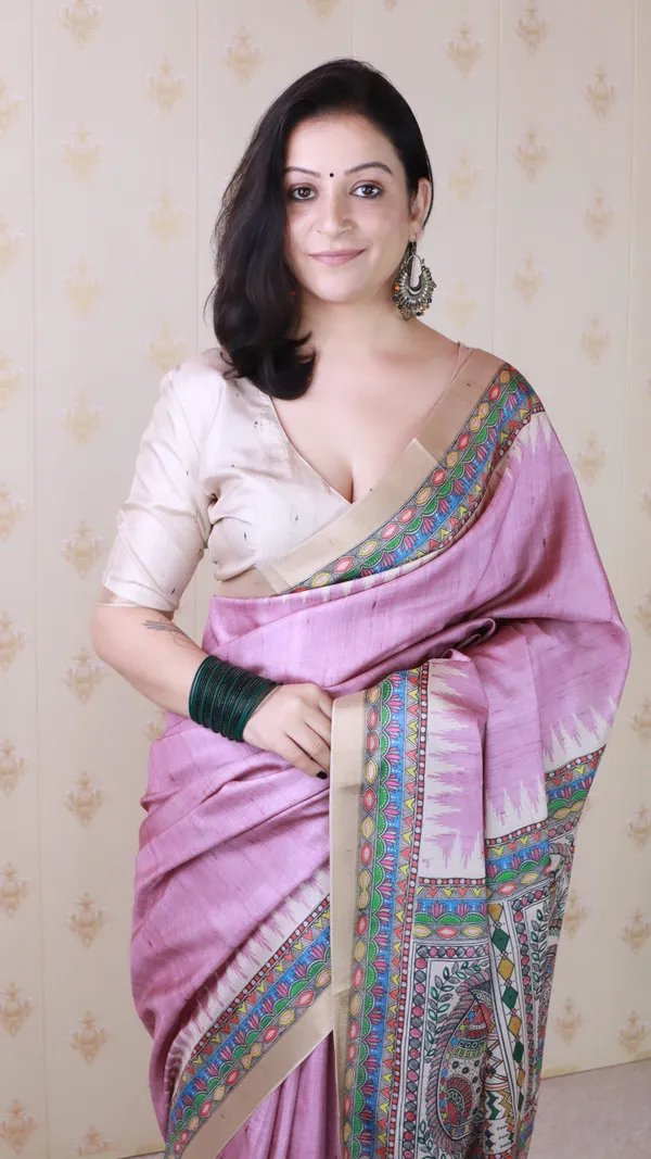 Light_Pink_Tussar_Silk_With_Zari_Woven_Saree_With_Blouse_Piece_For_Women_&_Girl