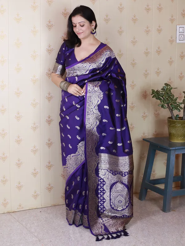 Blue_Premium_Banarasi_Soft_Silk_With_Silver_Zari_Meenakari_Jaal_Weaved_Saree_With_Blouse_Piece_For_Women_&_Girl