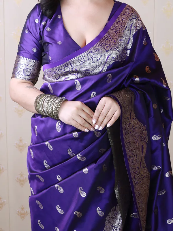Blue_Premium_Banarasi_Soft_Silk_With_Silver_Zari_Meenakari_Jaal_Weaved_Saree_With_Blouse_Piece_For_Women_&_Girl