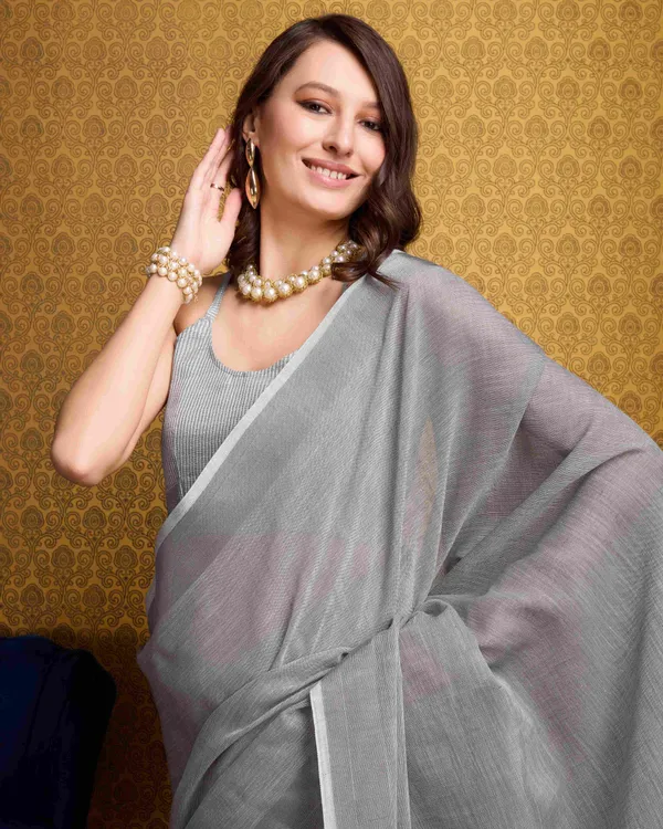 Grey_Linen_Saree_For_Women_&_Girls