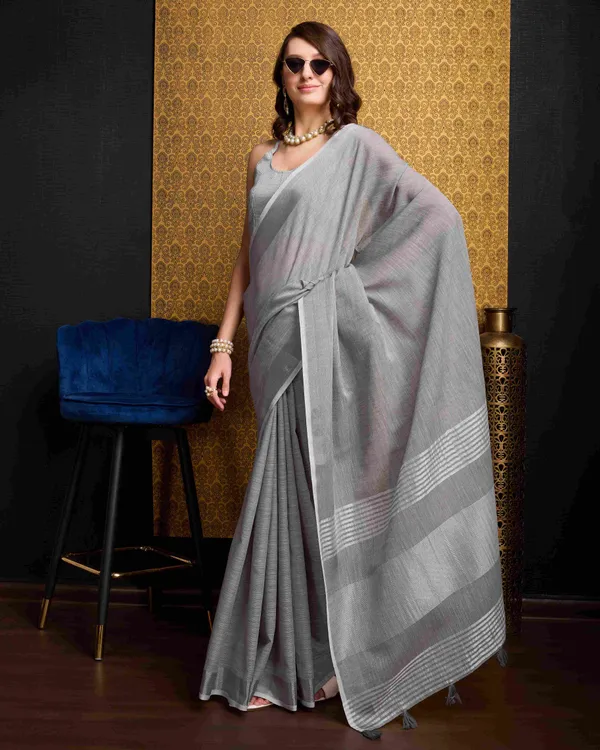 Grey_Linen_Saree_For_Women_&_Girls