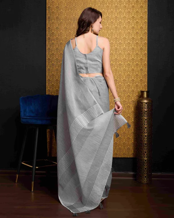 Grey_Linen_Saree_For_Women_&_Girls