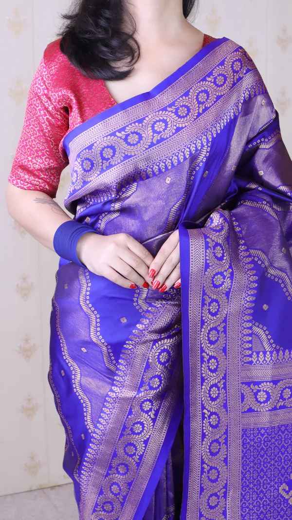 Violet_Soft_Silk_With_Flower_Meenakari_Motifs_Saree_With_Blouse_Piece_For_Women_&_Girl