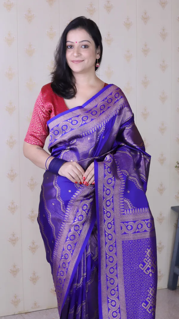 Violet_Soft_Silk_With_Flower_Meenakari_Motifs_Saree_With_Blouse_Piece_For_Women_&_Girl