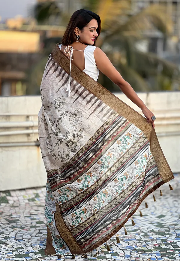 White_Soft_Chanderi_Crush_Saree_With_Floral_Prints_Saree_With_Blouse_Piece_For_Women_&_Girl