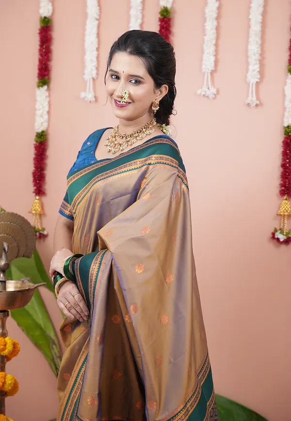 Chikoo_Soft_Silk_With_Floral_Motifs_Weaved_Saree_With_Blouse_Piece_For_Women_&_Girl