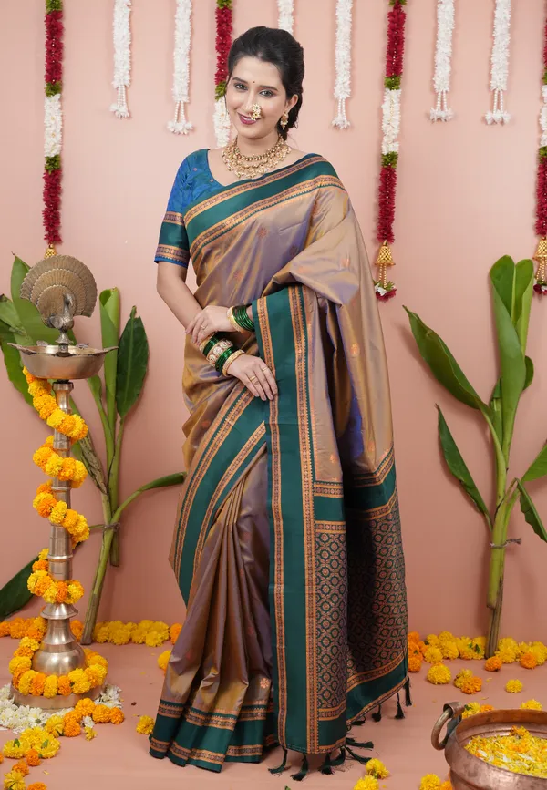Chikoo_Soft_Silk_With_Floral_Motifs_Weaved_Saree_With_Blouse_Piece_For_Women_&_Girl