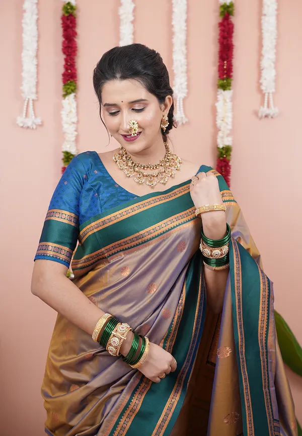 Chikoo_Soft_Silk_With_Floral_Motifs_Weaved_Saree_With_Blouse_Piece_For_Women_&_Girl
