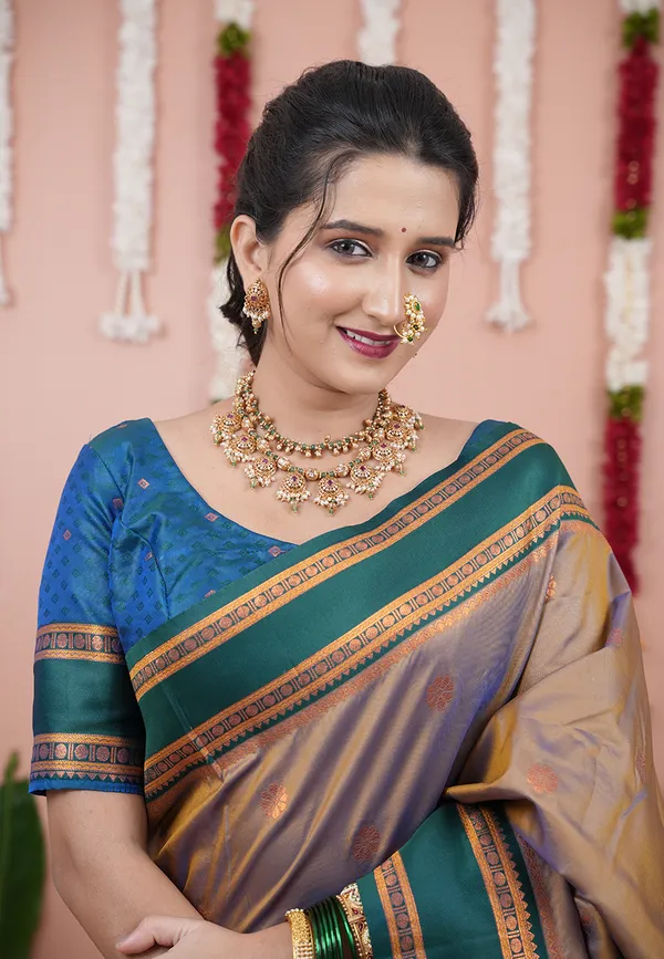 Chikoo_Soft_Silk_With_Floral_Motifs_Weaved_Saree_With_Blouse_Piece_For_Women_&_Girl