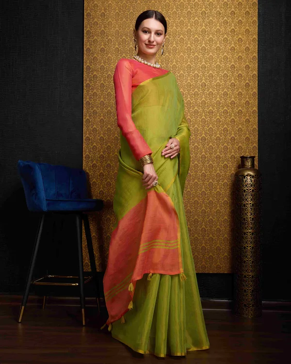 Pista_Linen_Saree_For_Women_&_Girls