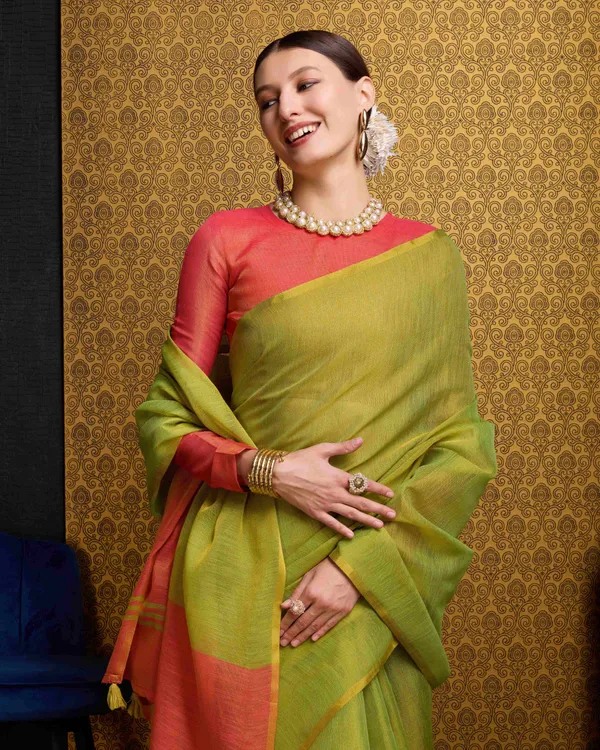 Pista_Linen_Saree_For_Women_&_Girls