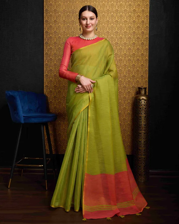 Pista_Linen_Saree_For_Women_&_Girls