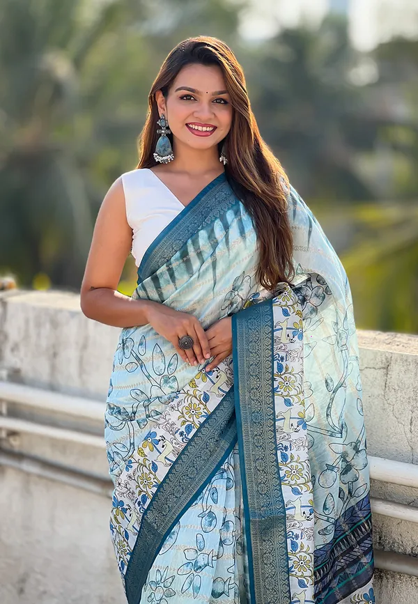 Sky_Soft_Chanderi_Crush_Saree_With_Floral_Prints_Saree_With_Blouse_Piece_For_Women_&_Girl