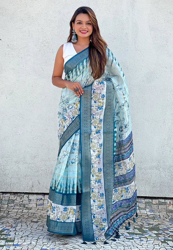 Sky_Soft_Chanderi_Crush_Saree_With_Floral_Prints_Saree_With_Blouse_Piece_For_Women_&_Girl