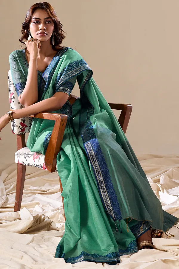 Rama_Green_Cotton_Saree_For_Women_&_Girls