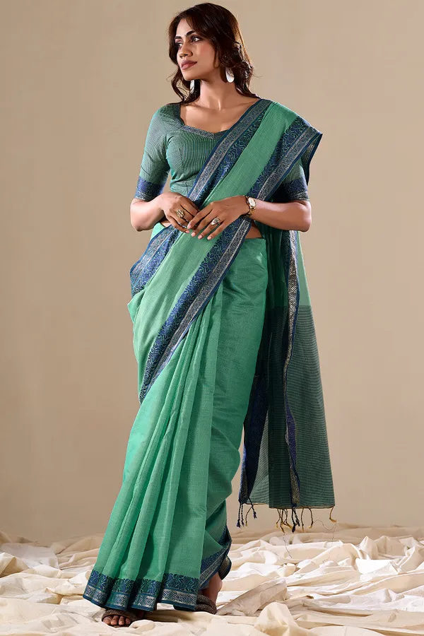Rama_Green_Cotton_Saree_For_Women_&_Girls