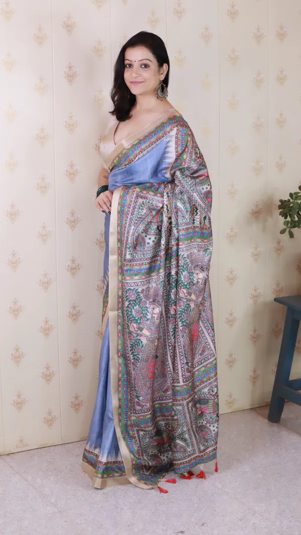 Baby_Blue_Tussar_Silk_With_Zari_Woven_Saree_With_Blouse_Piece_For_Women_&_Girl