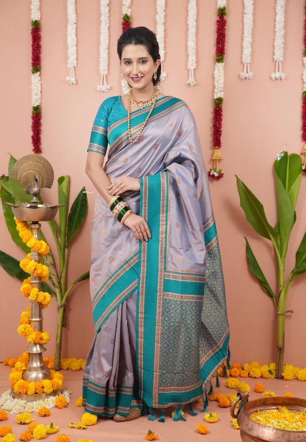 Grey_Rama_Soft_Silk_With_Floral_Motifs_Weaved_Saree_With_Blouse_Piece_For_Women_&_Girl