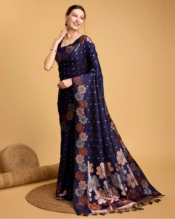 Dark_Blue_Patola_Silk_Weaved_Saree_With_Contrast_Meenakari_Saree_For_Women_&_Girls