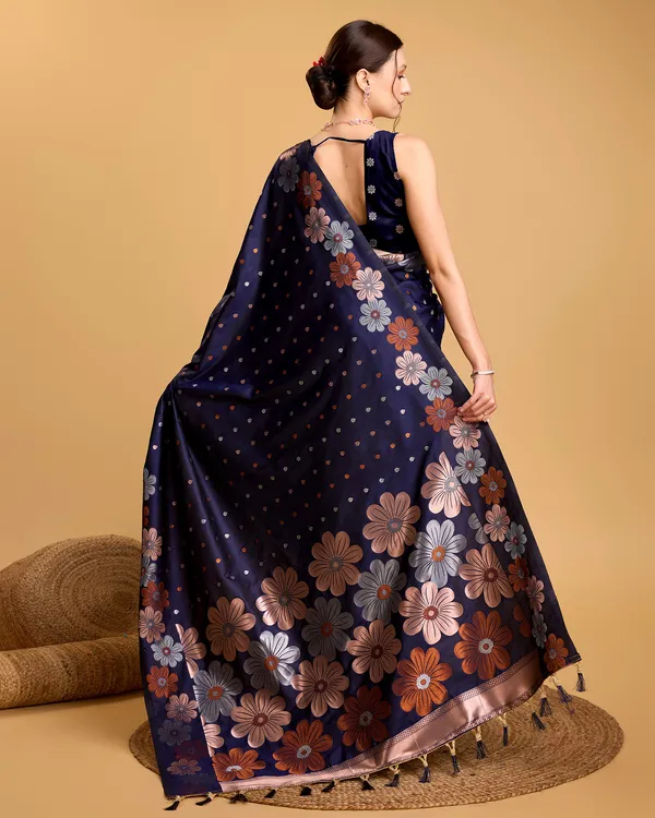 Dark_Blue_Patola_Silk_Weaved_Saree_With_Contrast_Meenakari_Saree_For_Women_&_Girls