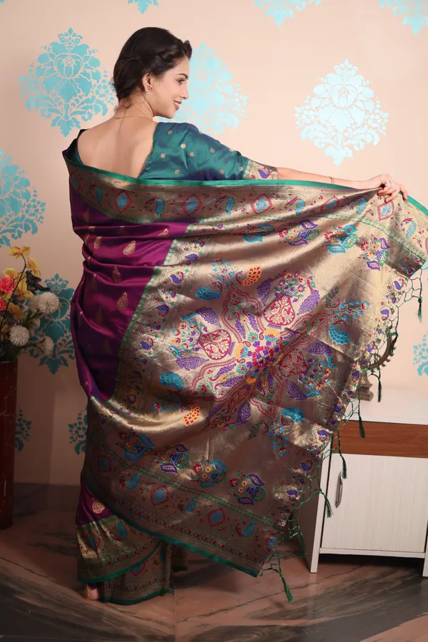 Violet_Paithani_Saree_With_Gold_Zari_Peacock_Motifs_Saree_With_Blouse_Piece_For_Women_&_Girl