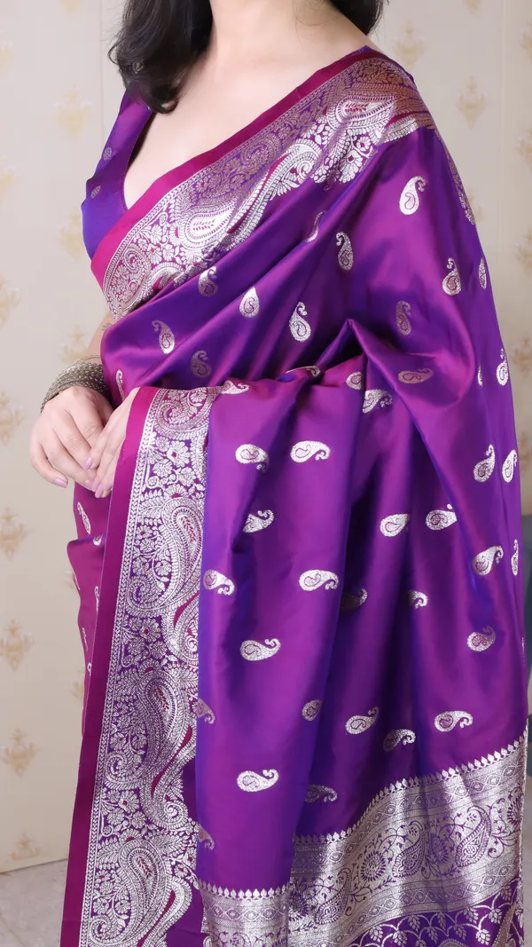 Violet_Premium_Banarasi_Soft_Silk_With_Silver_Zari_Jaal_Weaved_Saree_With_Blouse_Piece_For_Women_&_Girl