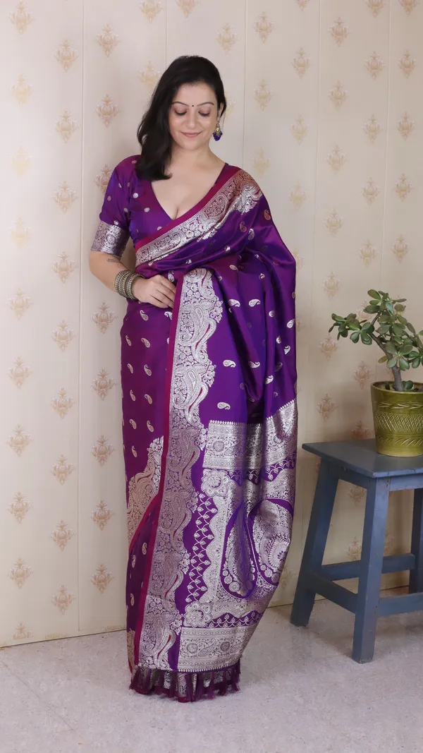 Violet_Premium_Banarasi_Soft_Silk_With_Silver_Zari_Jaal_Weaved_Saree_With_Blouse_Piece_For_Women_&_Girl