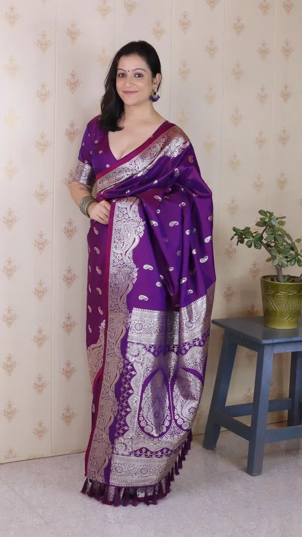 Violet_Premium_Banarasi_Soft_Silk_With_Silver_Zari_Jaal_Weaved_Saree_With_Blouse_Piece_For_Women_&_Girl