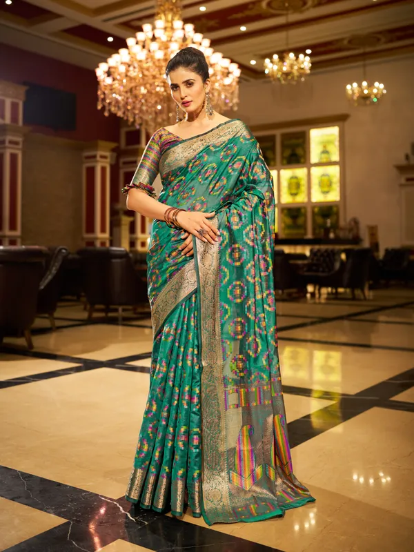 Firozi_Organza_Saree_For_Women_&_Girls