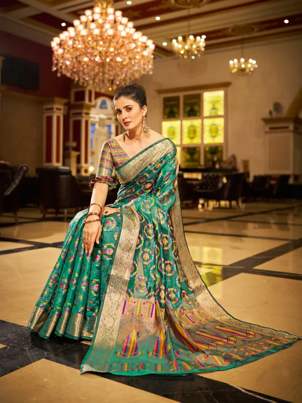 Firozi_Organza_Saree_For_Women_&_Girls