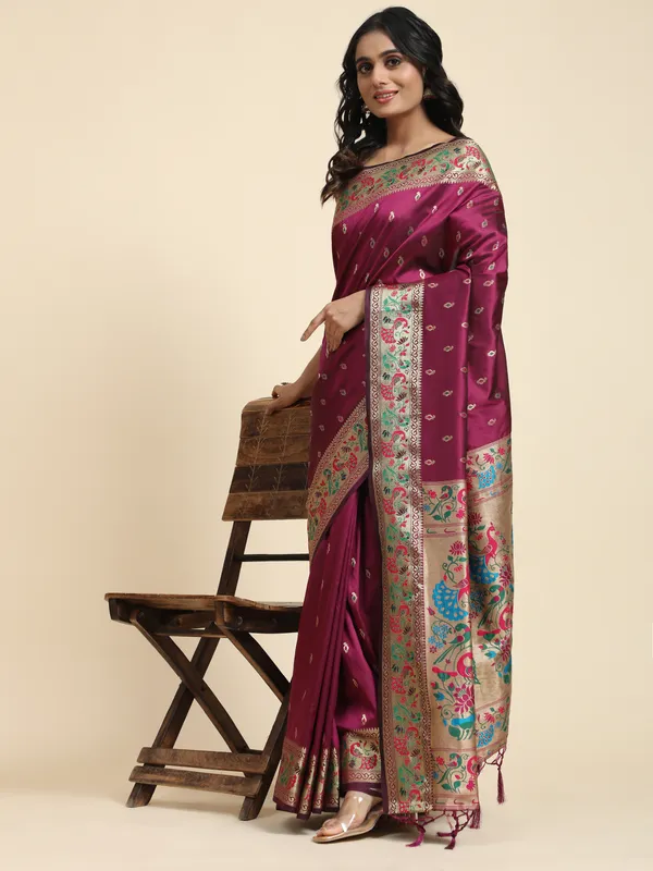 Maroon_Paithani_Silk_For_Women_&_Girls