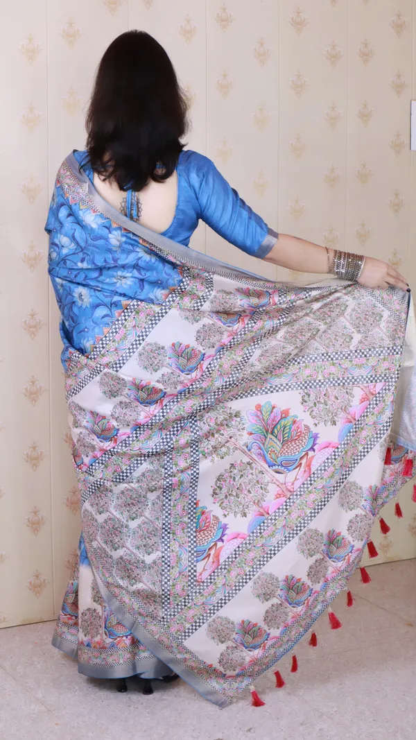 Blue_Tussar_Silk_With_Zari_Woven_Saree_With_Blouse_Piece_For_Women_&_Girl