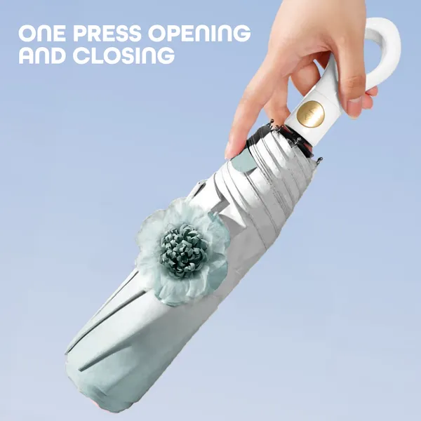 Green_Mini_Folding_Umbrella_With_Flower_Designed