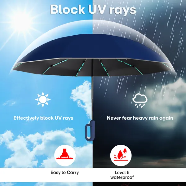 Blue_Compact_Travel_Umbrella_With_Reflective_Strip