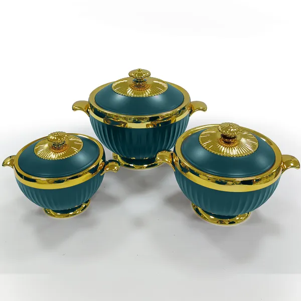 Set_Of_3_Green_Luxury_Casserole_(1.2L+1.8L+3.2L)_With_Golden_Finish