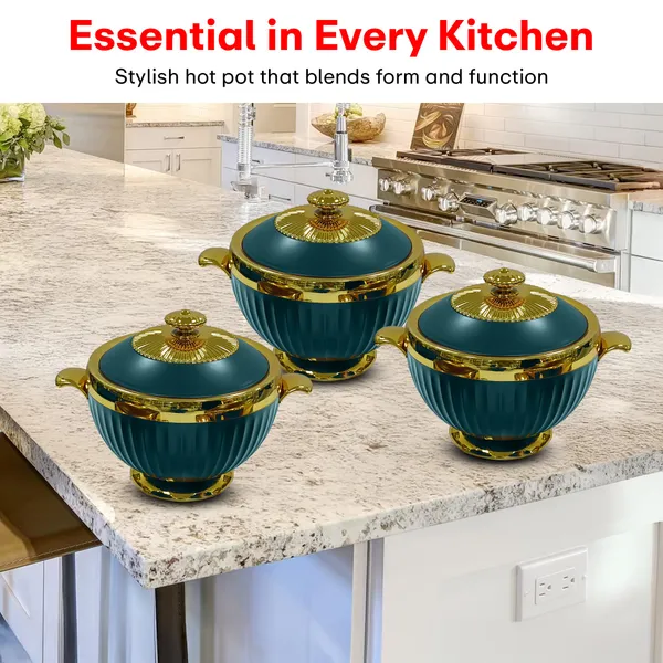 Set_Of_3_Green_Luxury_Casserole_(1.2L+1.8L+3.2L)_With_Golden_Finish