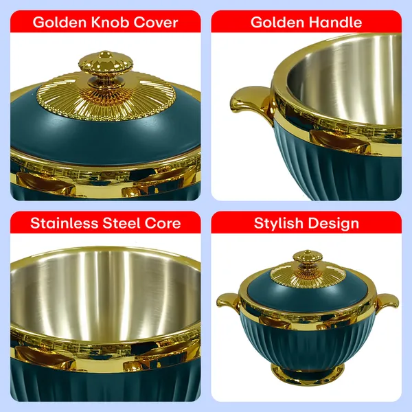 Set_Of_3_Green_Luxury_Casserole_(1.2L+1.8L+3.2L)_With_Golden_Finish