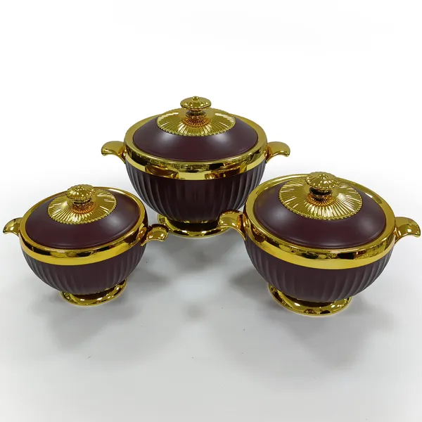 Set_Of_3_Maroon_Luxury_Casserole_(1.2L+1.8L+3.2L)_With_Golden_Finish