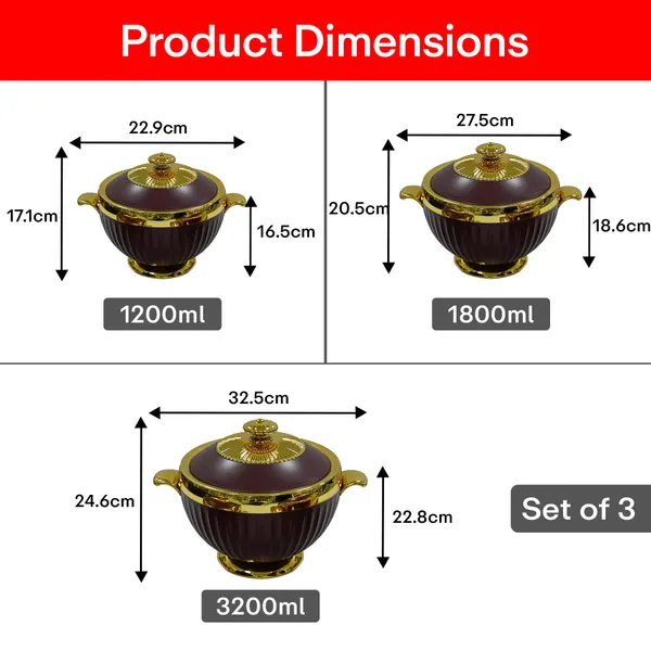 Set_Of_3_Maroon_Luxury_Casserole_(1.2L+1.8L+3.2L)_With_Golden_Finish