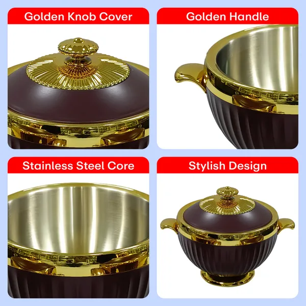 Set_Of_3_Maroon_Luxury_Casserole_(1.2L+1.8L+3.2L)_With_Golden_Finish