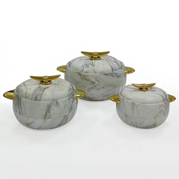 White_Elegant_Golden_Handles_Marble_Finish_Casserole_Set_Of_3_(1L+2L+3.5L)