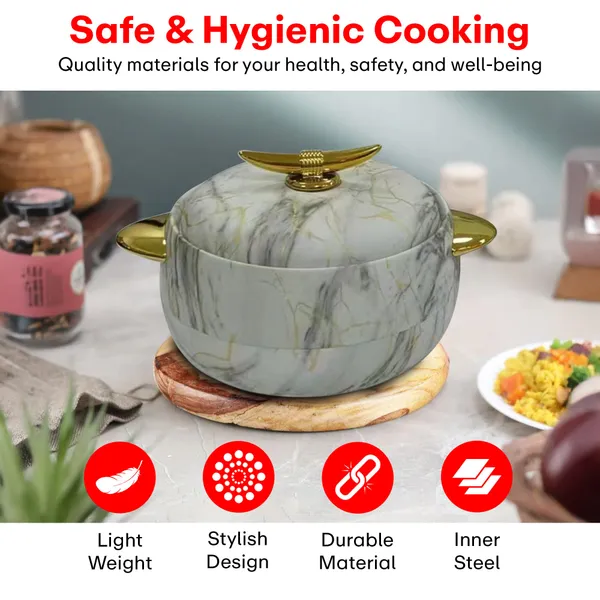 White_Elegant_Golden_Handles_Marble_Finish_Casserole_Set_Of_3_(1L+2L+3.5L)