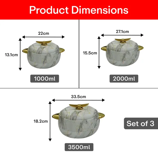 White_Elegant_Golden_Handles_Marble_Finish_Casserole_Set_Of_3_(1L+2L+3.5L)